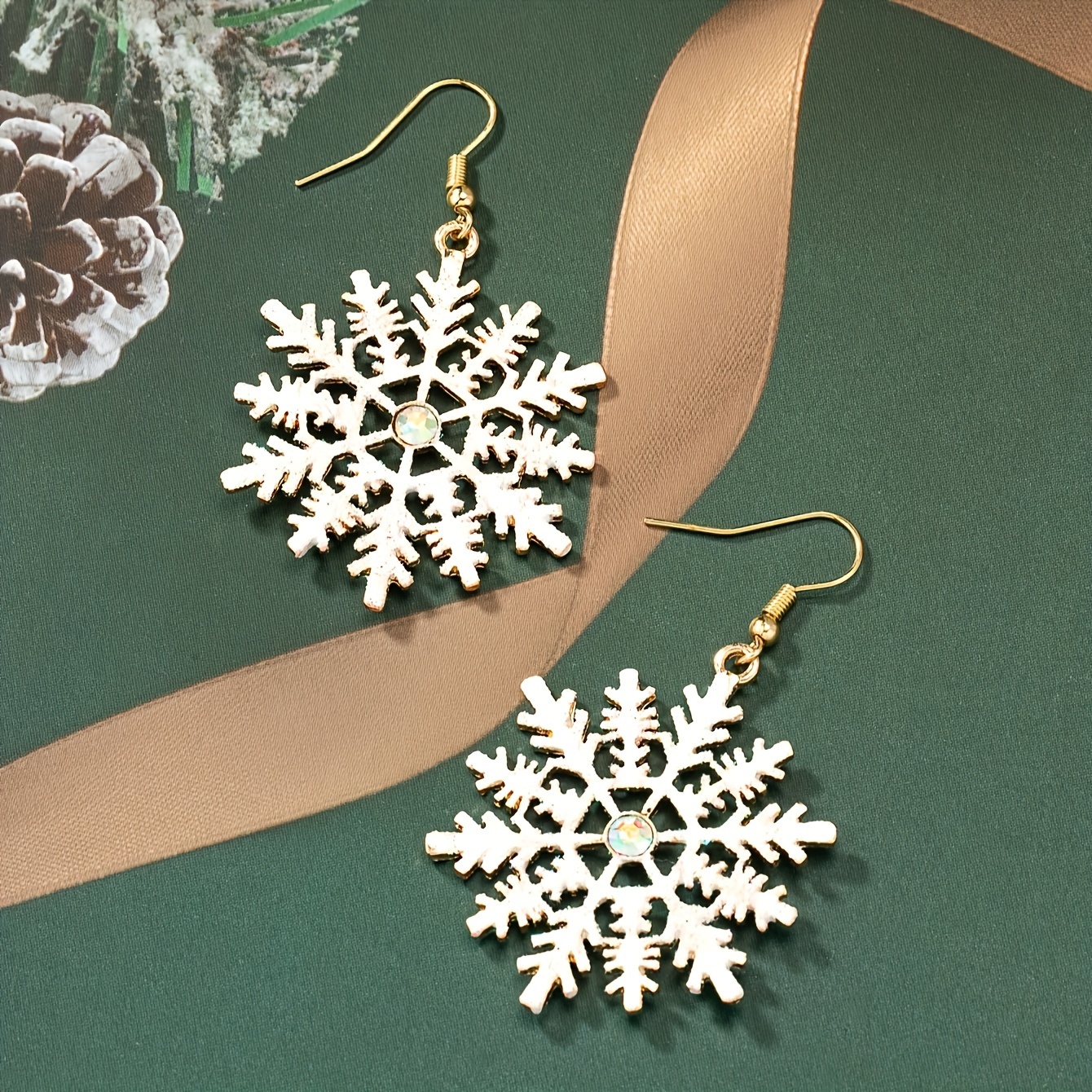 Snowflake Long Chain Design With Sparkling Zircon Inlaid Dangle Earrings  Elegant Style Copper Jewelry Party Ornaments
