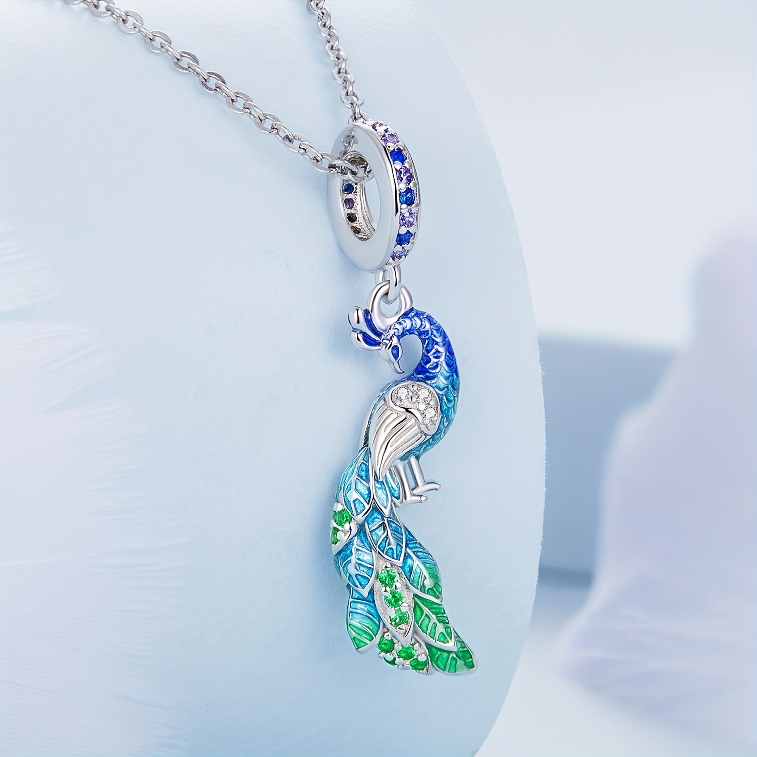 925 Sterling Silver Peacock Hanging Beads - No Chain