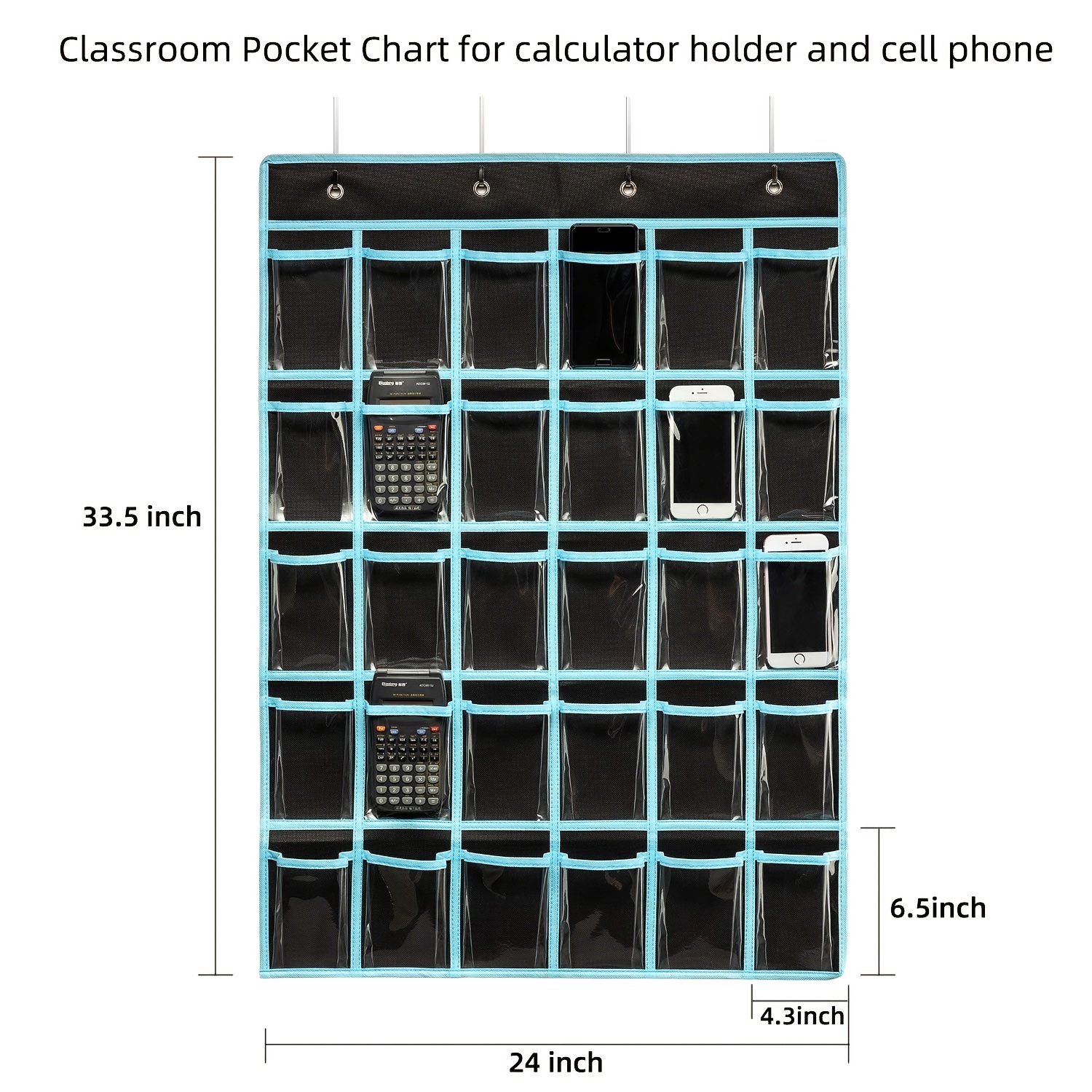 1個 30ポケット 教室ポケットチャートオーガナイザー 携帯電話電卓