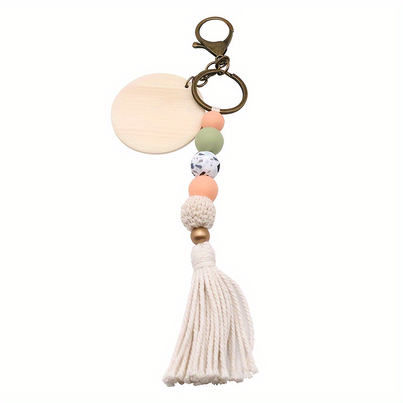 Silicone Bead Wooden Bead Tassel Keychain Bag - Temu