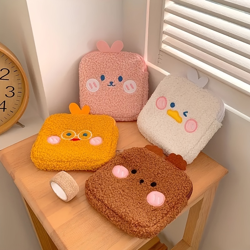 

Plush Sanitary Napkin Storage Bag, Cartoon Animal Coin Purse, Cute Faux Fur Storage Bag