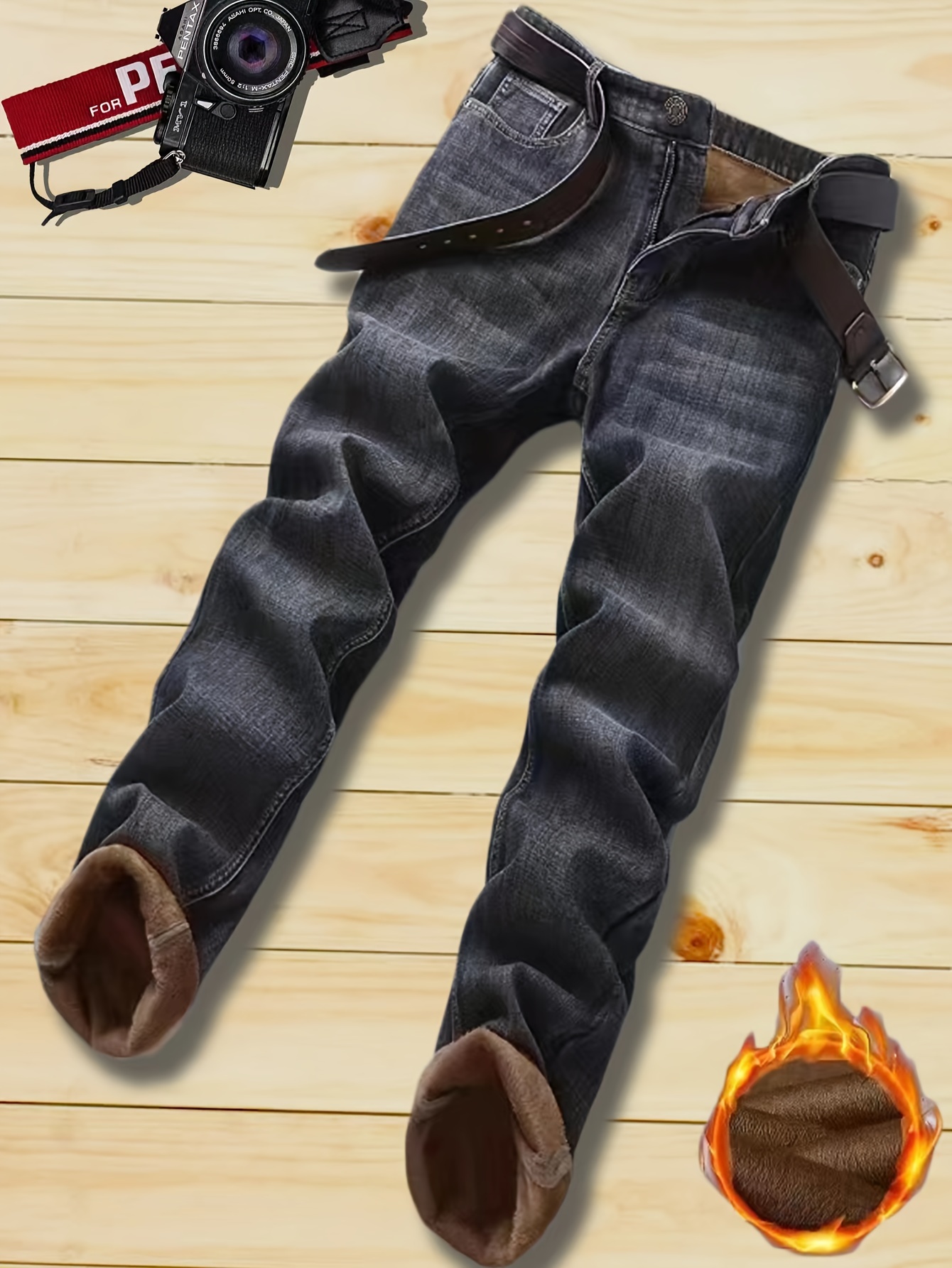 Men Fleece Lined Jeans - Temu