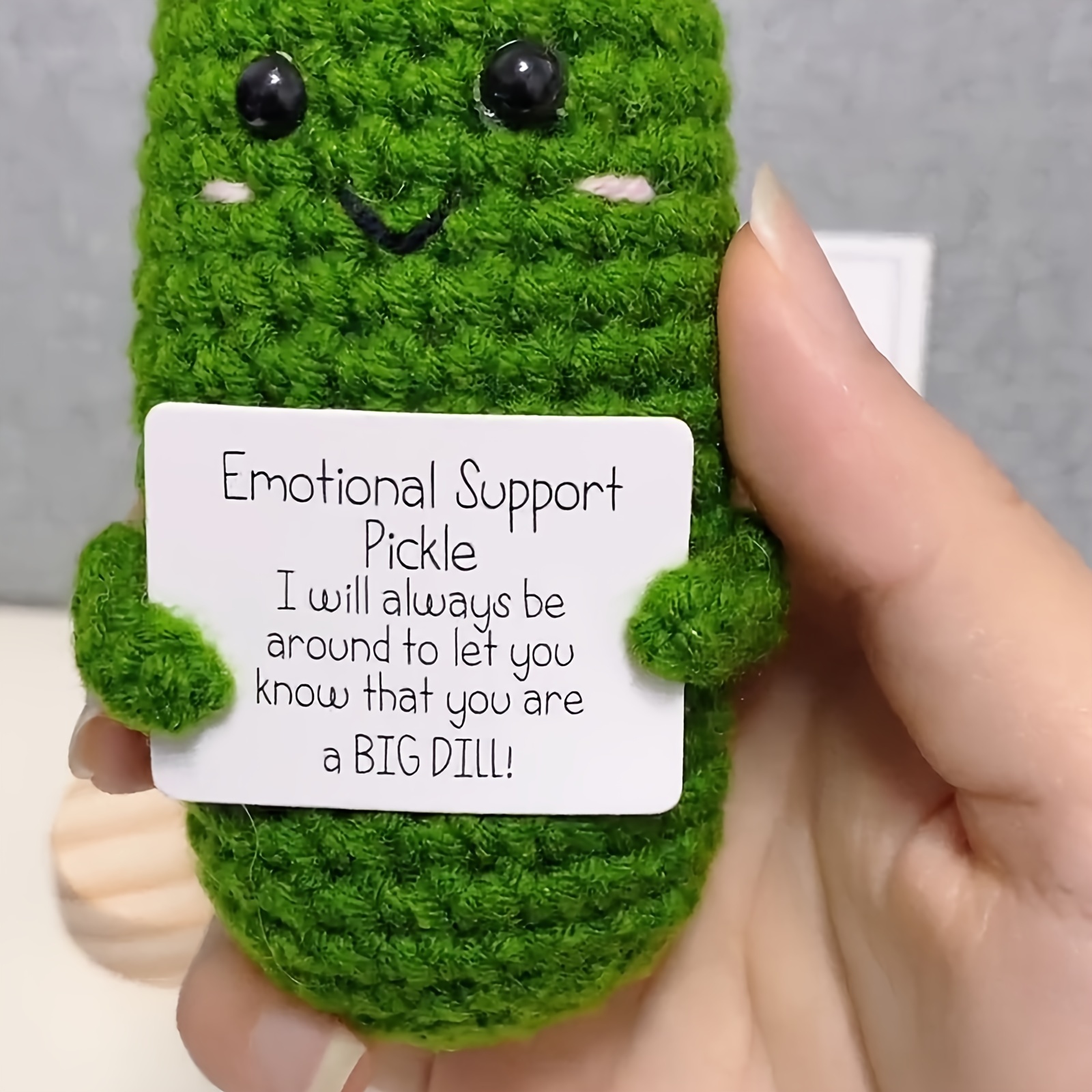 Handmade Emotional Support Pickled Cucumber Gift, Handmade Crochet  Emotional Support Pickles with Wooden Base, Cute Crochet Pickled Cucumber  Knitting Doll, Christmas Pickle Ornament Gift 