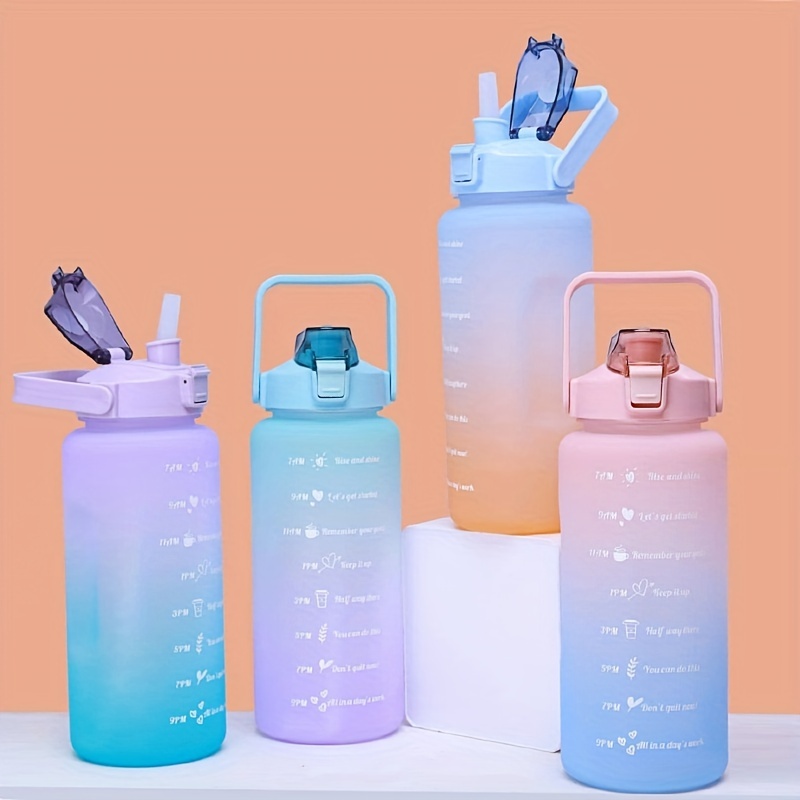 2000ml Motivational Gradient Water Bottle With Time Marker And Straw Handle  - Portable, Leakproof Sports Water Cup For Outdoor Activities, Gym, Fitnes