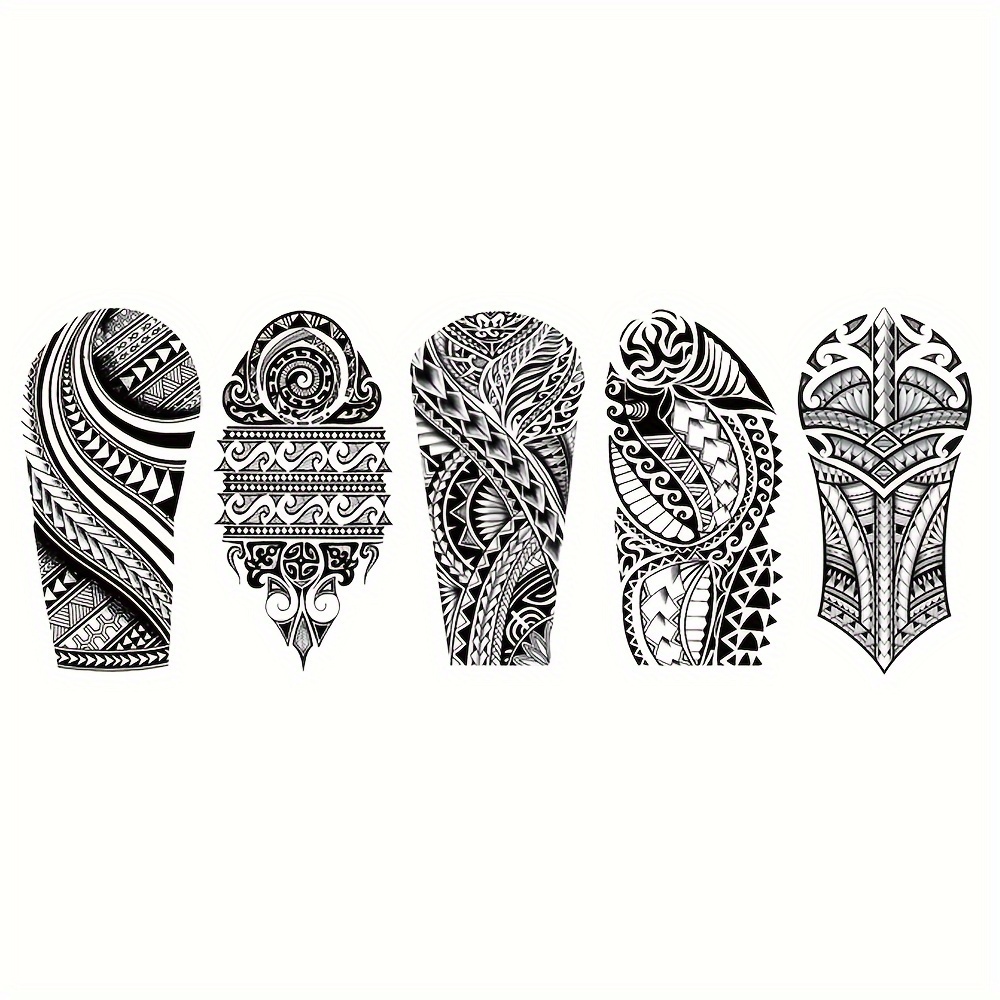 Image of Yoemtat 5pcs Waterproof Temporary Tattoos - Realistic Black Maori Tribal, Turtle & Designs For , Chest, Waist, Legs, Neck & Wrist | Body Art Stickers