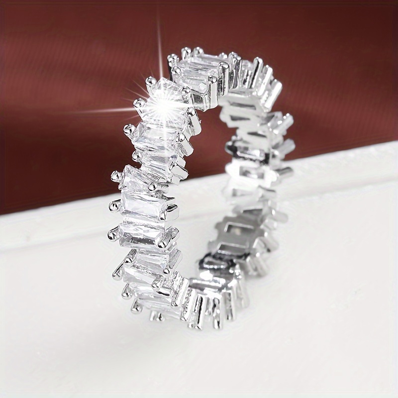 Geometric Zirconia Ring Women, Elegant Silver Jewelry