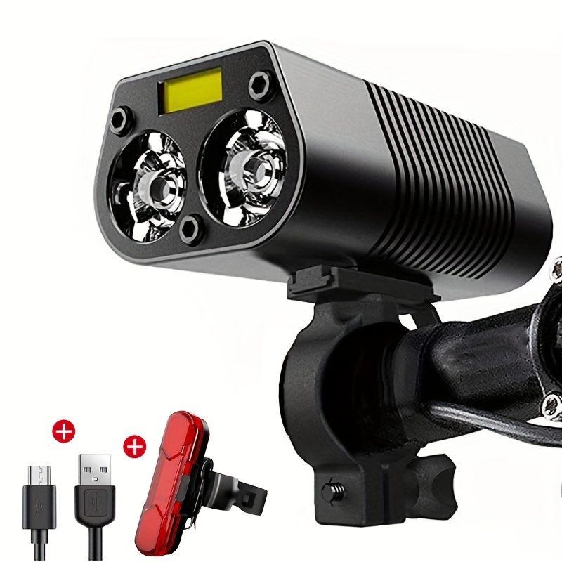  Luz de bicicleta recargable por USB, luces de bicicleta de 4000  lúmenes delanteras y traseras, faro LED brillante para bicicleta y luz  trasera con función de banco de energía, linterna de