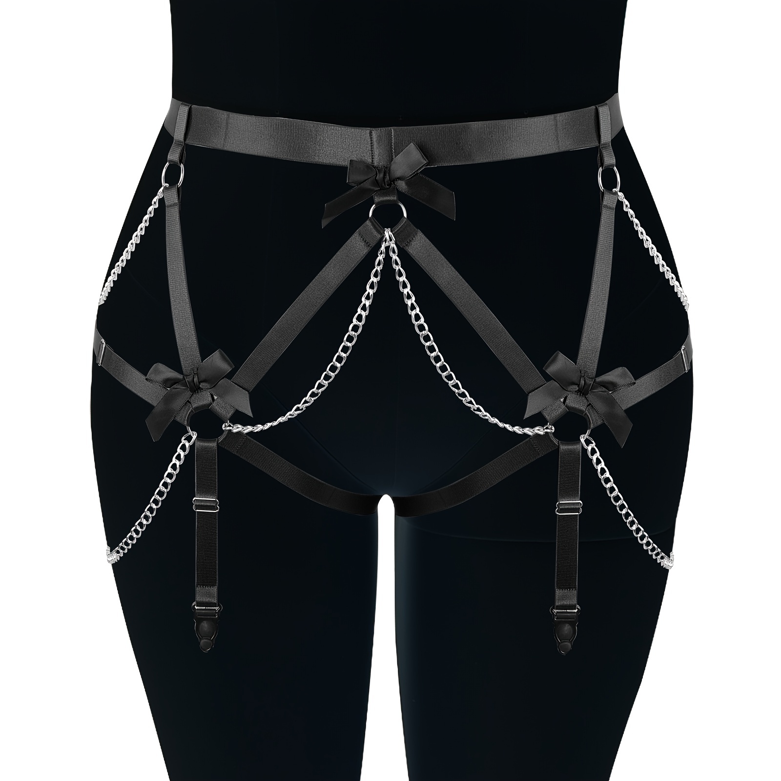 Bowknot Harness Garter Belt Layered Chain Fringe Punk Leg - Temu