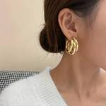 1pc Fashion Retro Golden Plated Hoop Earrings With Multi Tube C Hoop Boho Style For Women