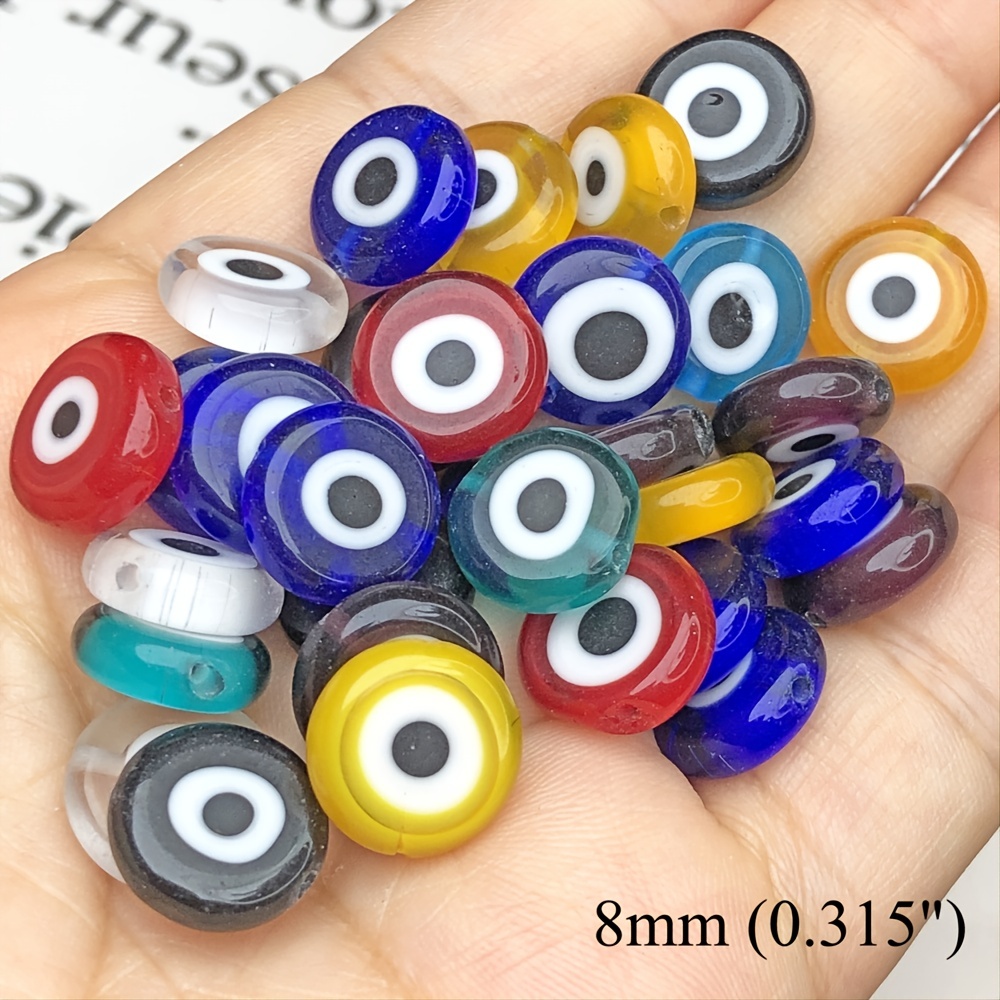 6/8/10mm Flat Round Shape Beads Colorful Evil Eye Lampwork Glazed
