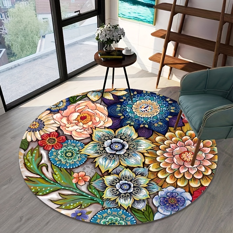 Floral Medallion Round Rug artificial Moss Small Bedroom - Temu