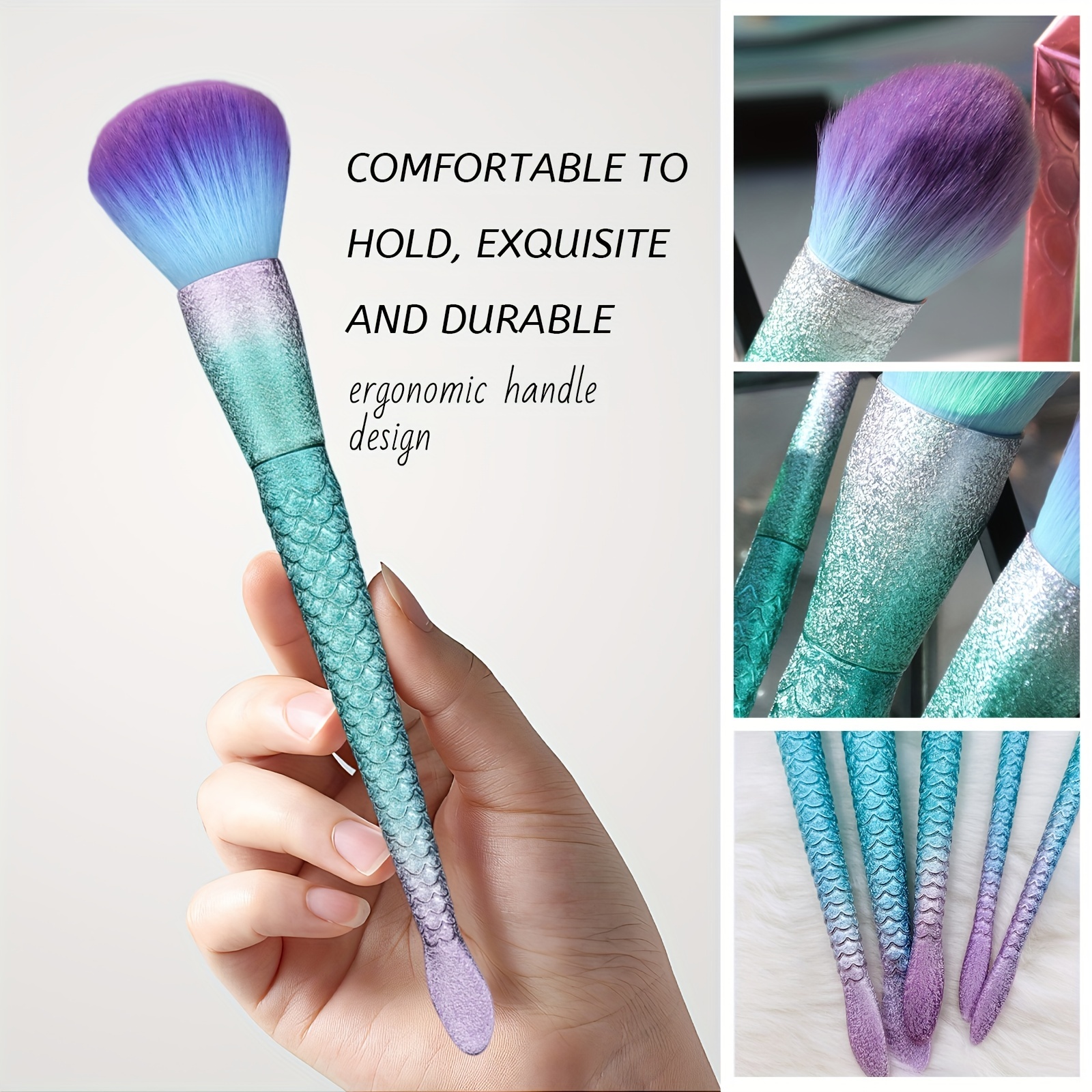 Mermaid Makeup Brushes Kit With Green Blue Handle - Temu