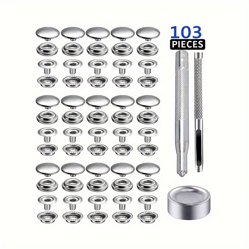 

25 Sets Stainless Steel 4 In 1 Buckle Kit With Tools, 15mm Snap Button, Suitable For Diy Processes Such As Boating Covers, Sewing Leather, Canvas, Jeans, Jackets, Bags, Clothes, Etc