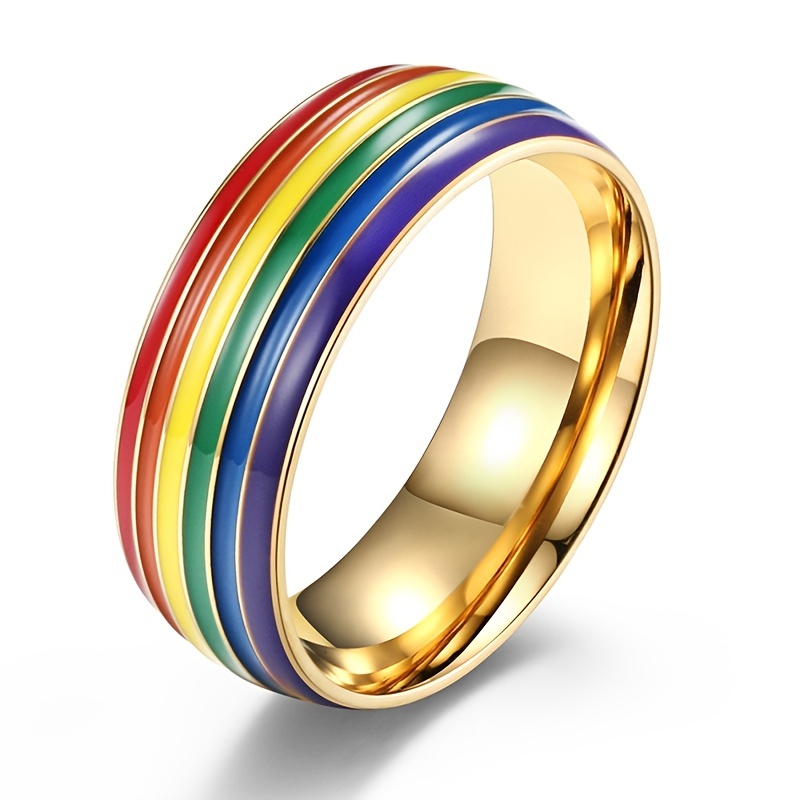 Rainbow titanium wedding deals bands