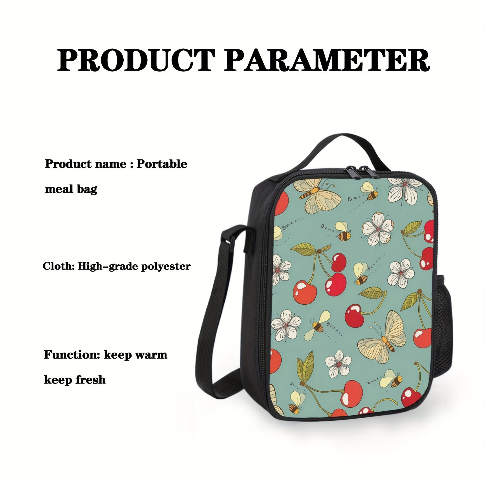 1pc Adjustable Strap Lunch Bag With Large Capacity And Multiple Functions,  Insulated Tote Bag For Bento Box