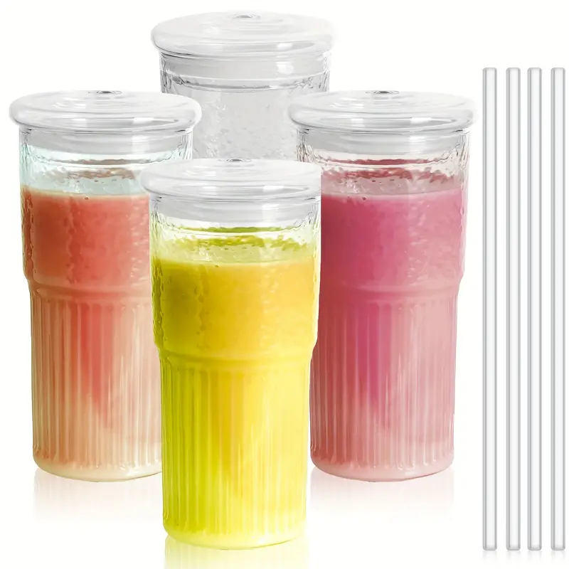 Glass Iced Coffee Cup Tumbler With Straw And Lid Smoothie - Temu