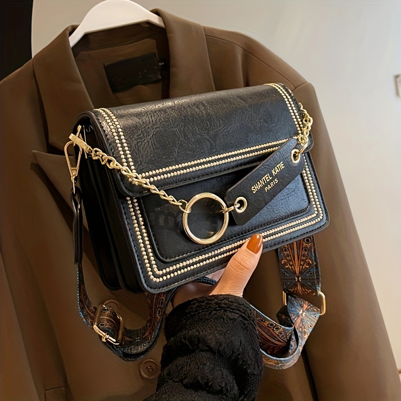 Mini Twilly Scarf Decor Turn Lock Square Bag Fashionable Multifunctional  Crossbody Bag, Women Letter Detail Zipper Faux Leather Shoulder Bag