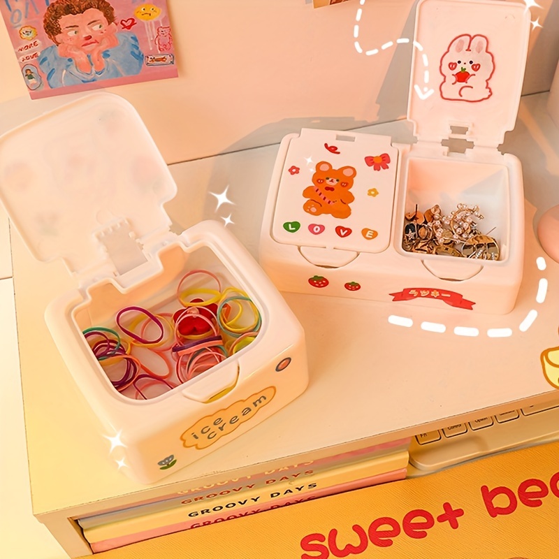 Cute Button Storage Box Hair Accessories Organizer Desktop - Temu