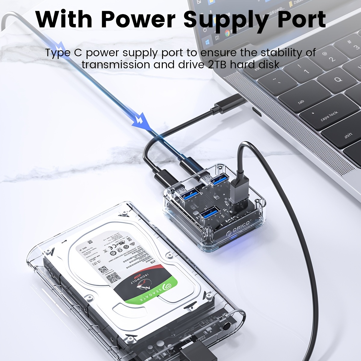 ORICO Transparent Usb C Hub 4 Port Expansion With Power Supply