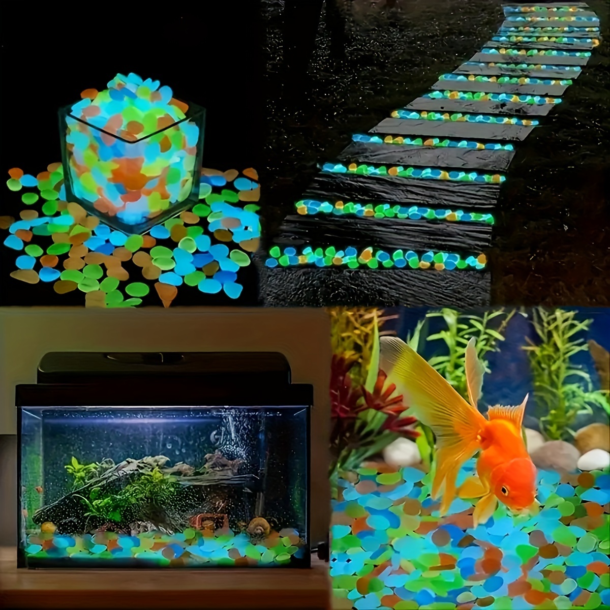 Galet Lumineux, 200 Pcs Bleu Pierre Lumineuse Galet Décoratif dans la Nuit  pour Extérieur Jardin Aquarium