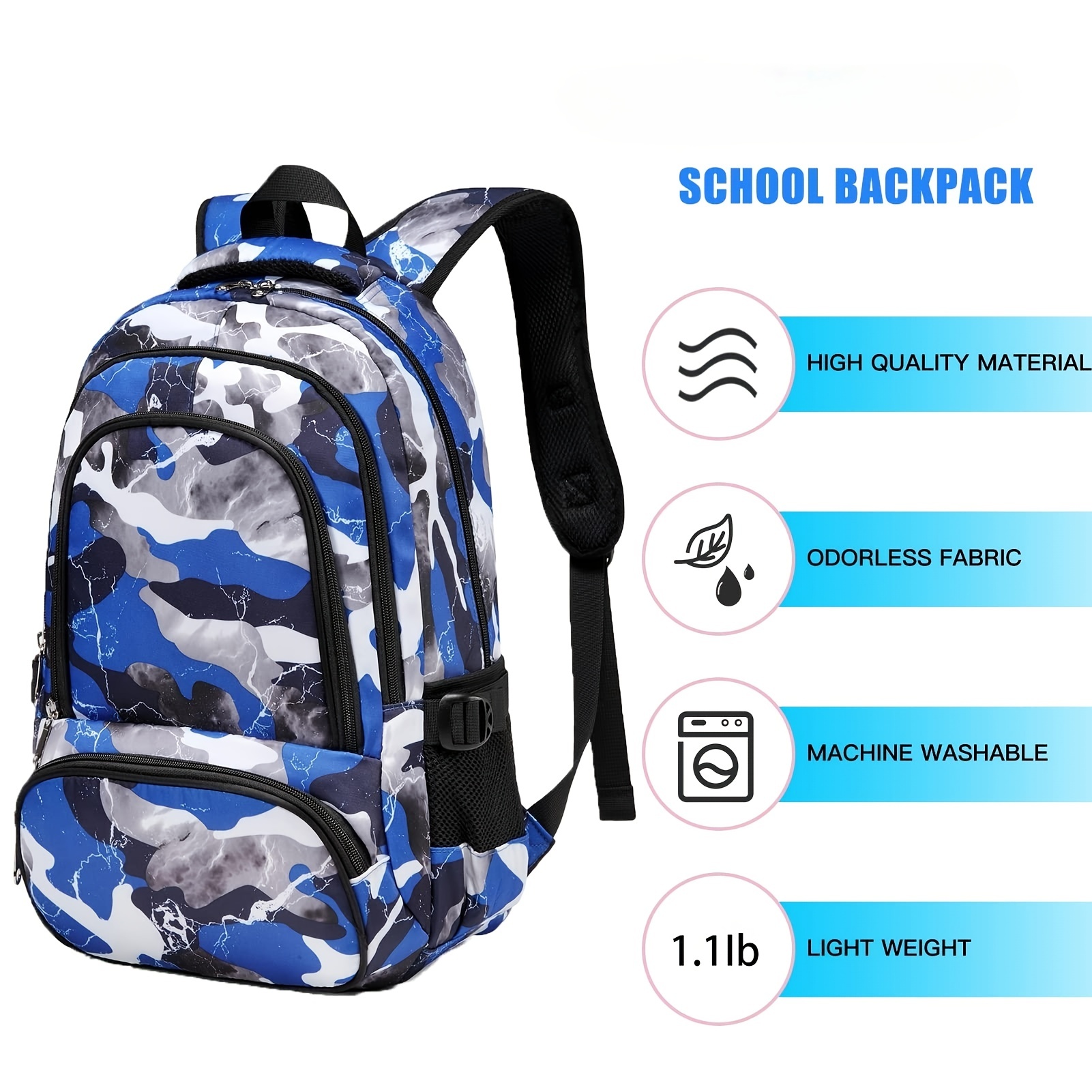 Mochila para niños con estampado de camuflaje para la escuela, mochilas  escolares de camuflaje para niños, B-mochila-azul, Mochila Solo Estilo B