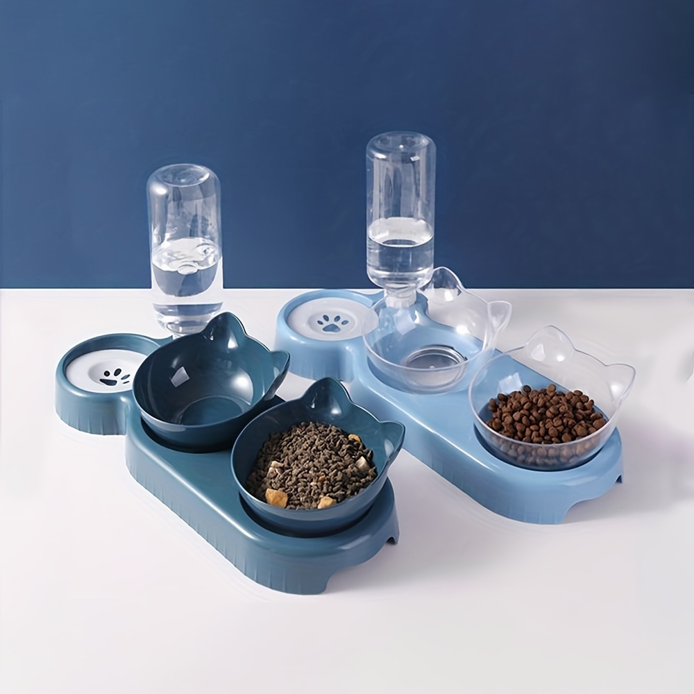Pets Feeder,cats Dogs Food And Water Bowl Set, Automatic Pets Water  Dispenser With Food Bowl (blue)
