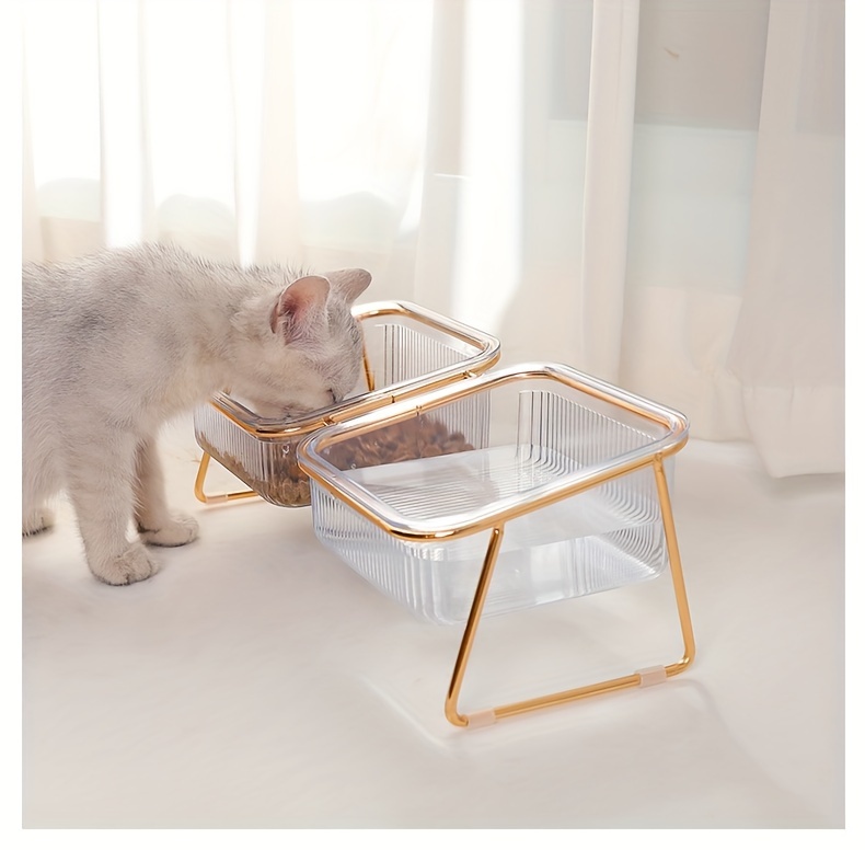 Transparent Double Cat Bowl With Vertical Design For Easy - Temu