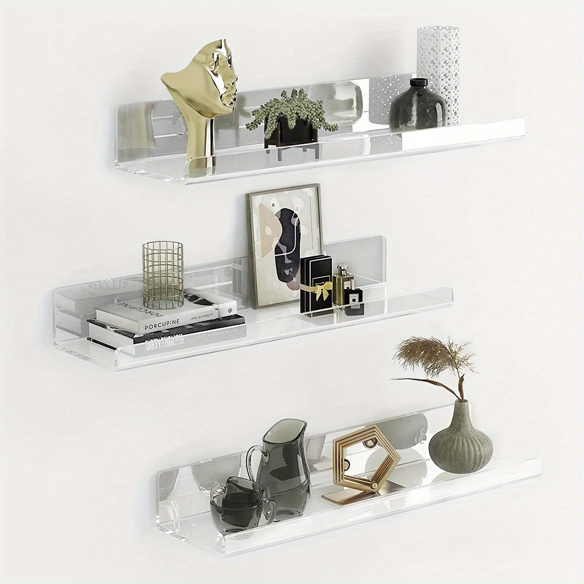 Clear Adhesive Wall Shelves, Acrylic Display Shelf, Mini Floating