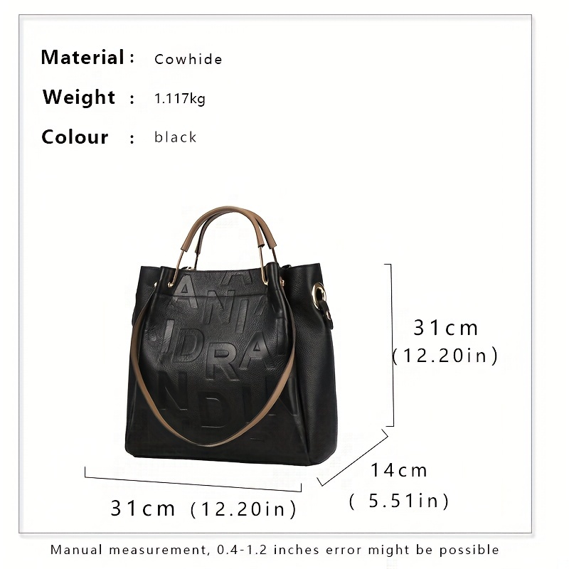 Luxury Genuine Leather Tote Bag, Women's Letter Embossed Handbag, Large  Capacity Satchel Purse - Temu