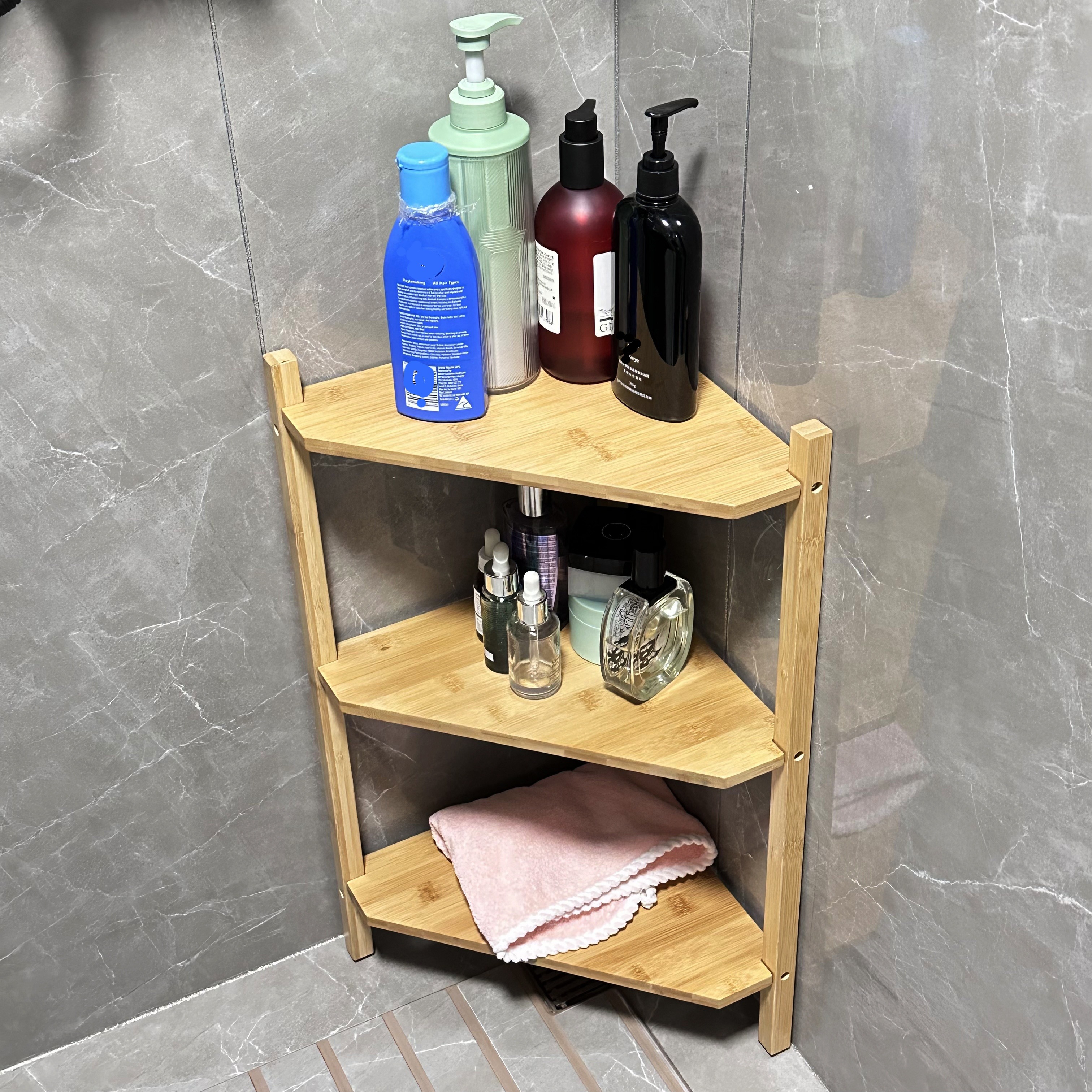 Bamboo Corner Shelf - 3 Tier  Shelves, Corner shower, Corner shower caddy
