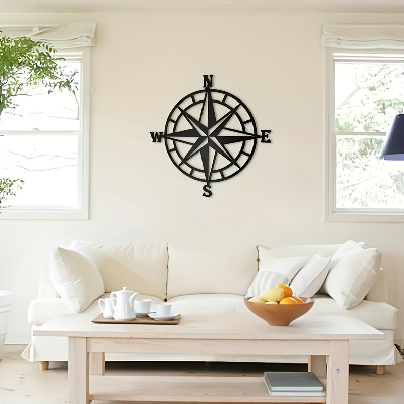 1pc, Metal Decorative Nautical Compass Wall Decor, Living Room Bedroom  Office Porch Garden Yard Sign Wall Art Beach Theme Home Decor (Black)