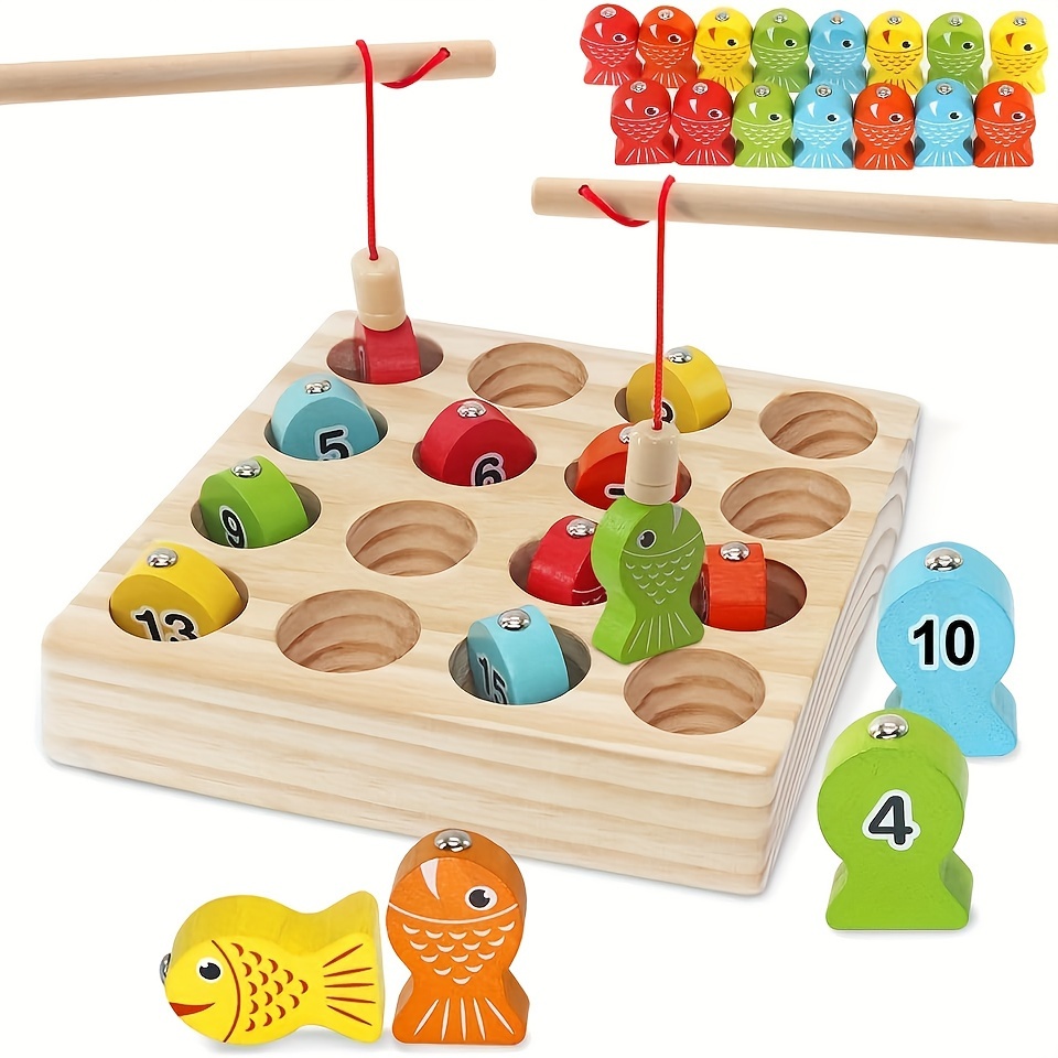  Coogam Juego de pesca de números del alfabeto magnético,  rompecabezas de madera ABC a juego de números de letras de color a juego,  juguete educativo Montessori de motor fino para niños