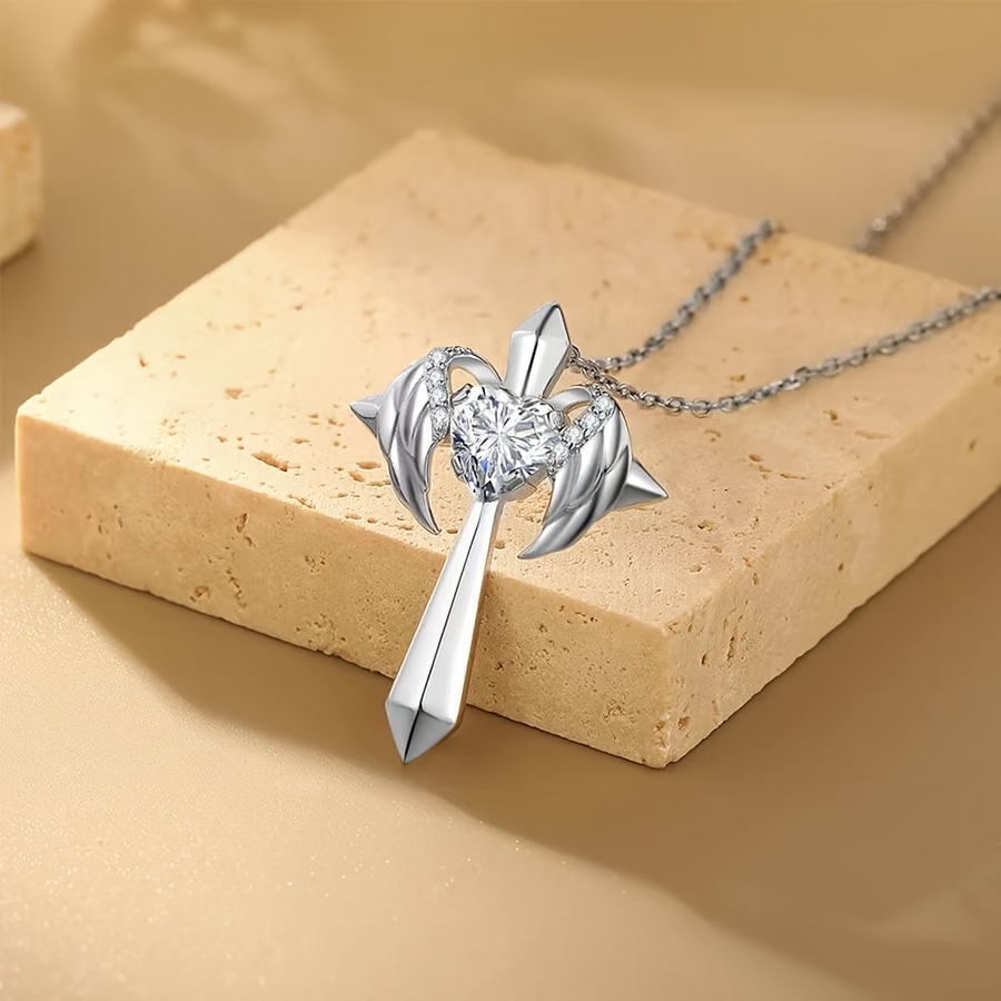 1pc fashion angel knight wings sword pendant necklace accessories for men women 1