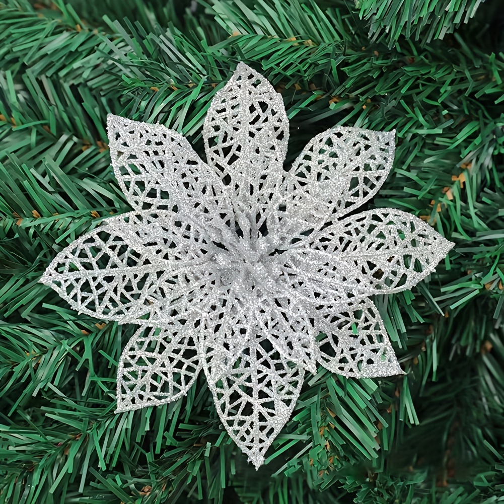 

10pcs Artificial Christmas Flowers, Christmas Tree Ornaments, Embellishment Flowers For Home Christmas/xmas Party Decorations
