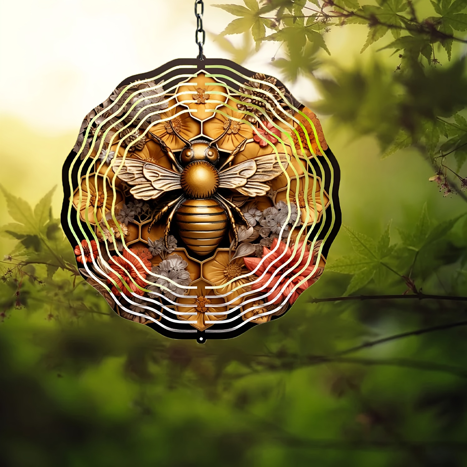 Honey bee metal art wind spinner, honey bee decor, gift for