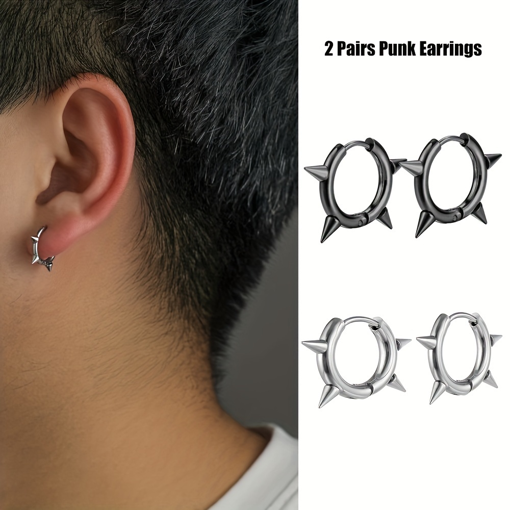 2pairs Simple Cross Ear Buckle Earrings, Men's Stainless Steel Ear Clip Earrings,Temu