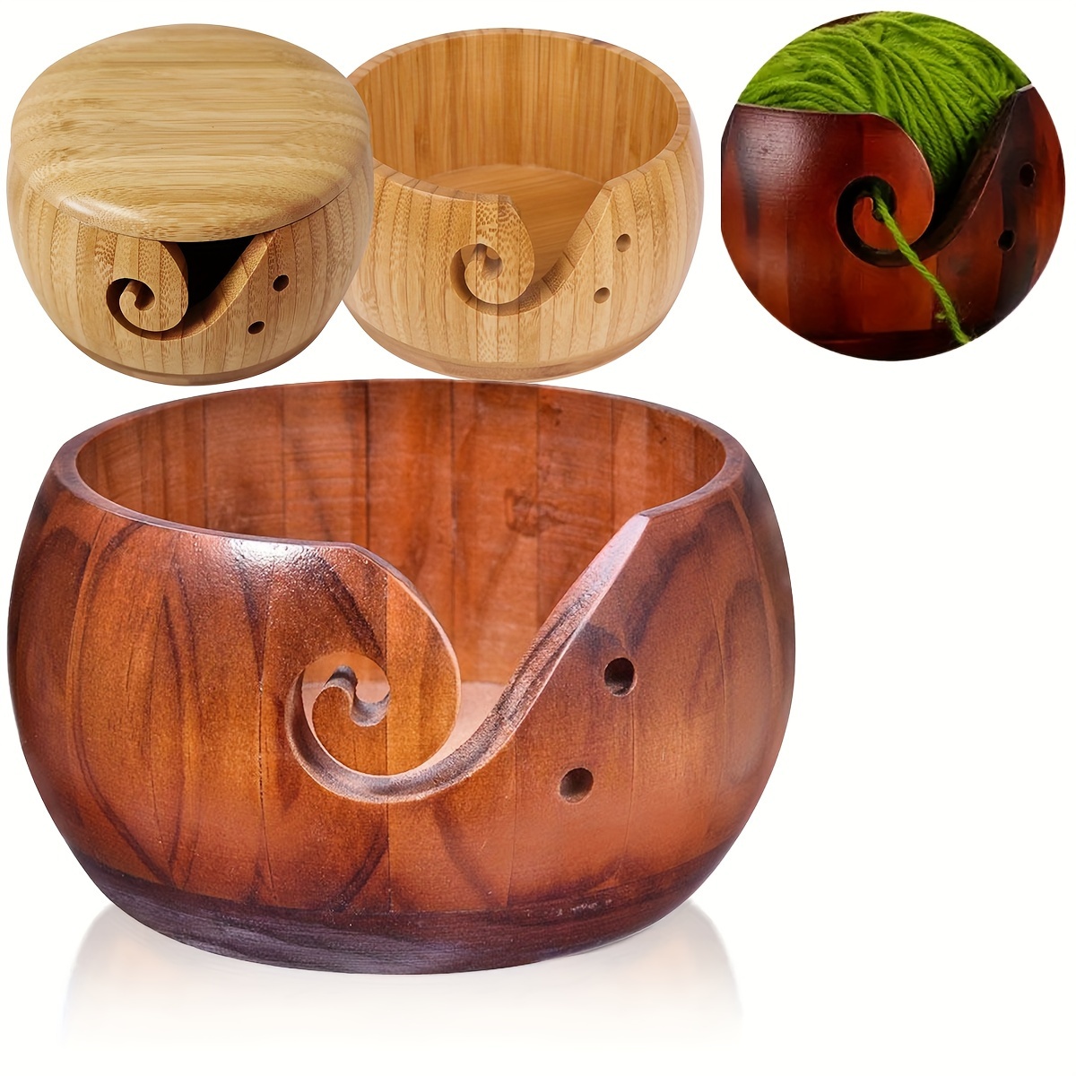 Large Capacity Yarn Bowl Solid Wood Handmade Wooden Bowl - Temu