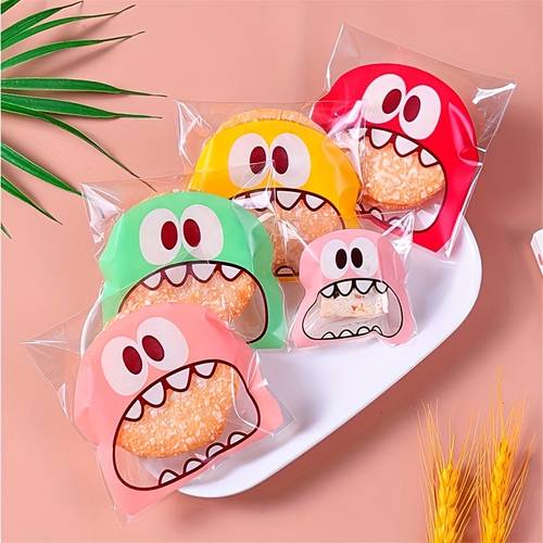 50-Pack Random Style Cute Cartoon Big Mouth Monster Self-Adhesive Packaging Bags
