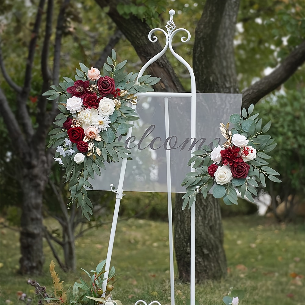 

2pcs Elegant Artificial Flower Arrangements, Welcome Sign Floral Decor, Plastic Flowers For Reception & Backdrop, No Power Required