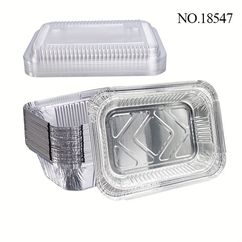 50pcs Disposable Aluminium Foil Food Container Trays with Lid Roast Pan