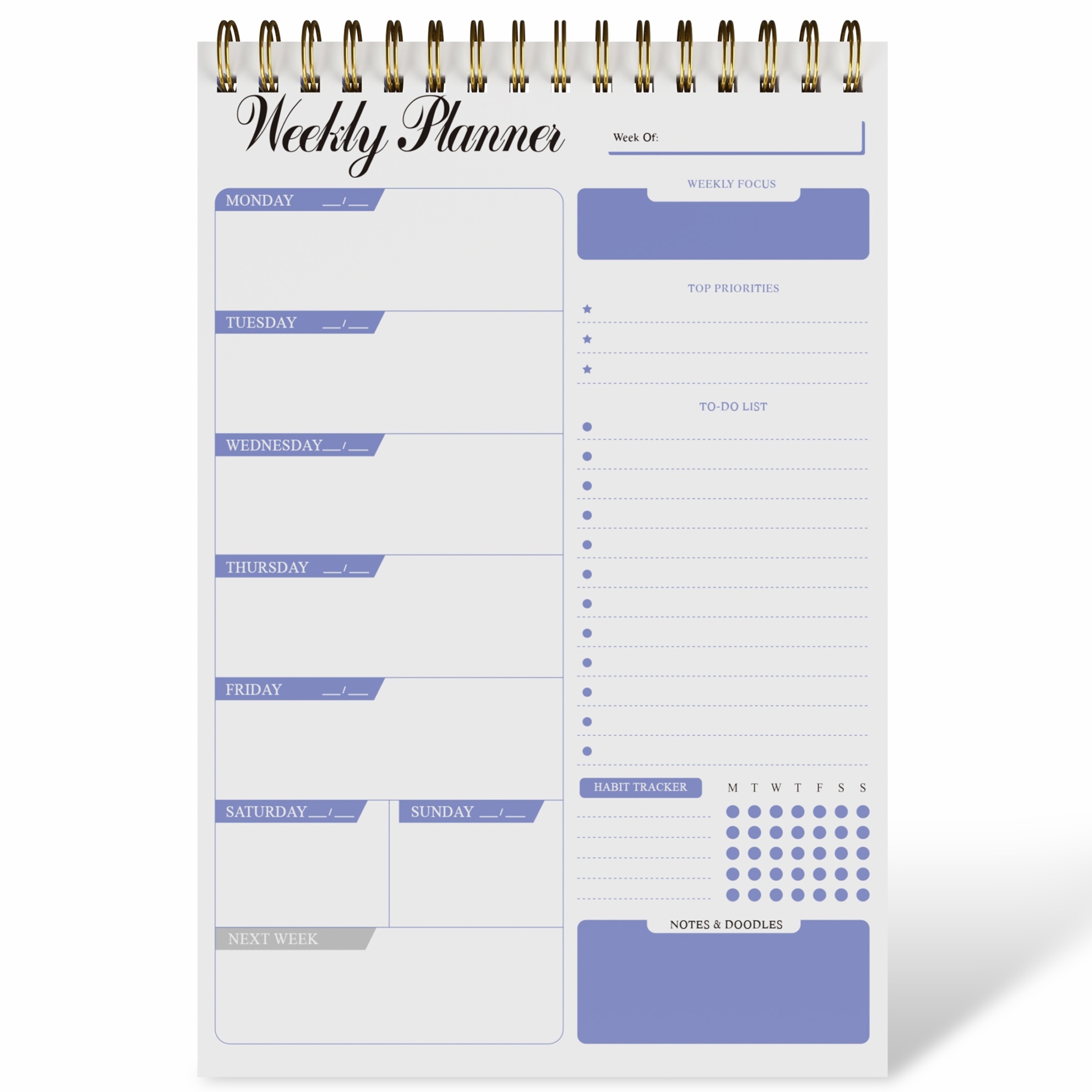 Undated Weekly Desk Planner Pad - Tear-Off Productivity Pad With Schedule, To-Do List, Notes, Habit Tracker (50 Sheets)