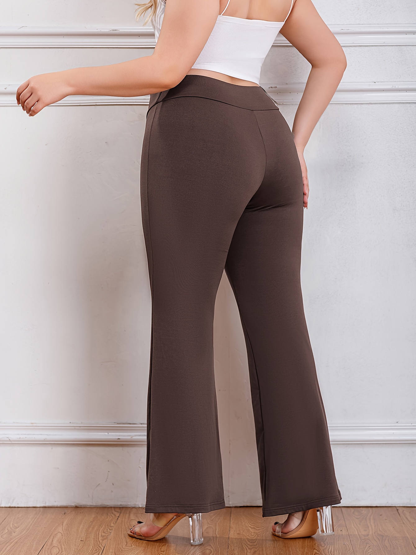 Pantalones Casuales De Talla * Pantalones Acampanados Elásticos Medianos De  Tiro Alto Para Mujer