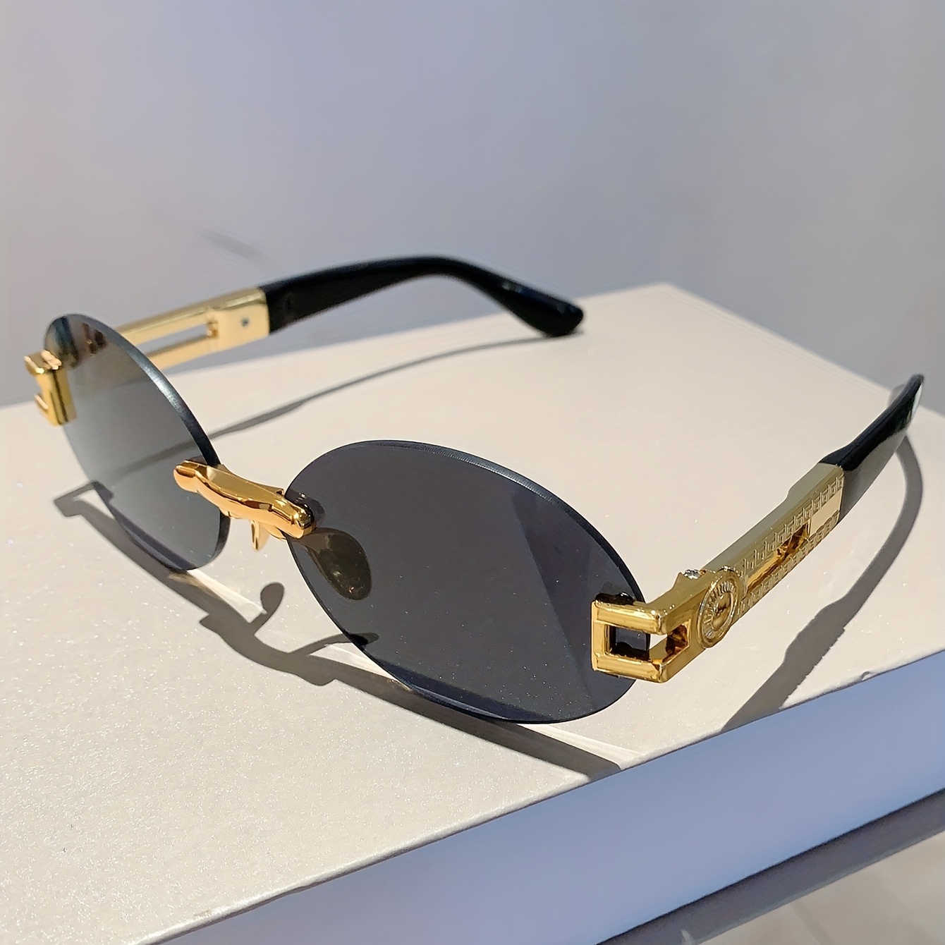Oval Rimless Sunglasses Gradient UV400 Sun Shades