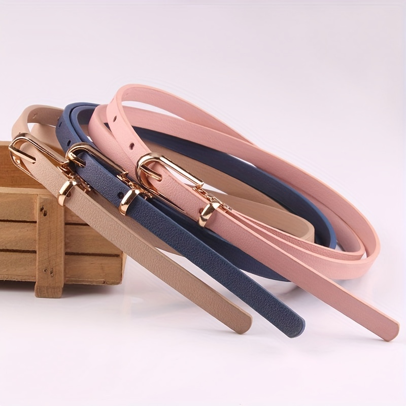 Thin Belt Oval Buckle PU Leather Jeans Pants Sweater Dress Girdle