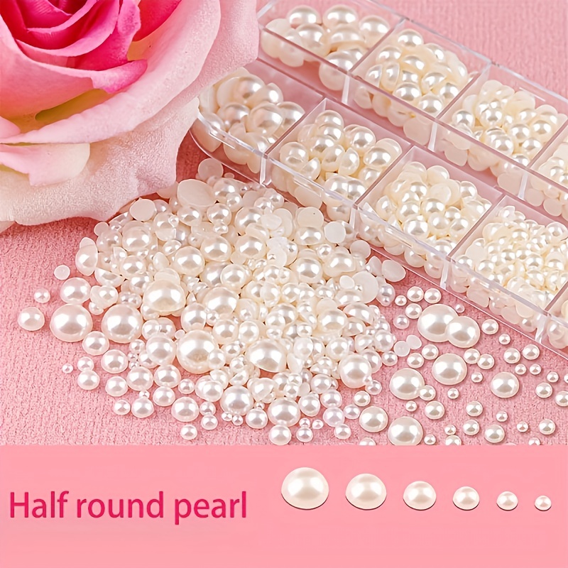 White/beige Flatback Nail Pearls For Nail Art Decoration - Temu