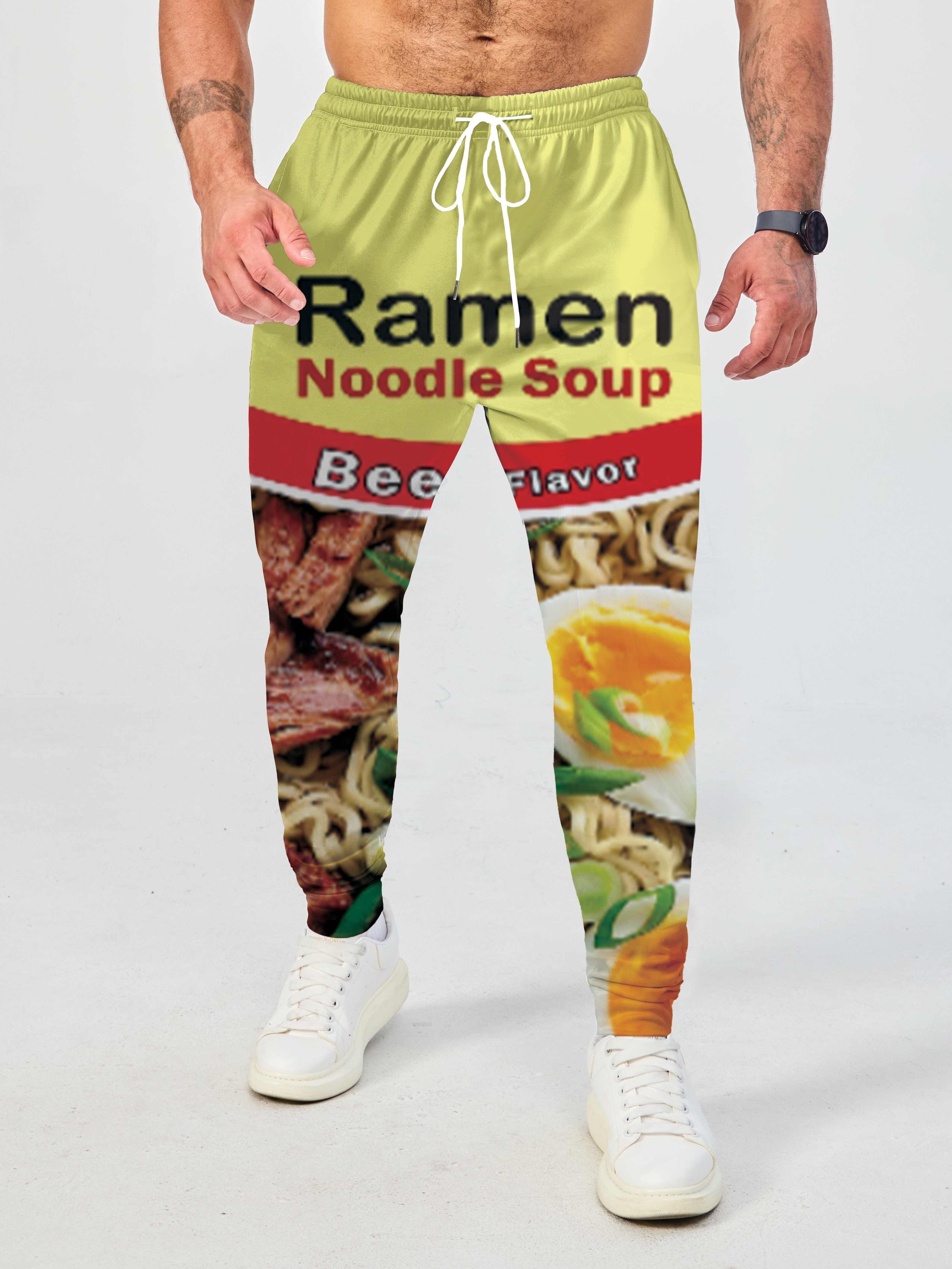 Funny Noodles Ramen Print Drawstring Sweatpants Loose Fit - Temu