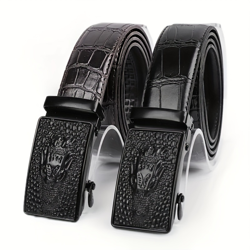 Men's Business Crocodile Pattern Automatic Buckle Leather Belt