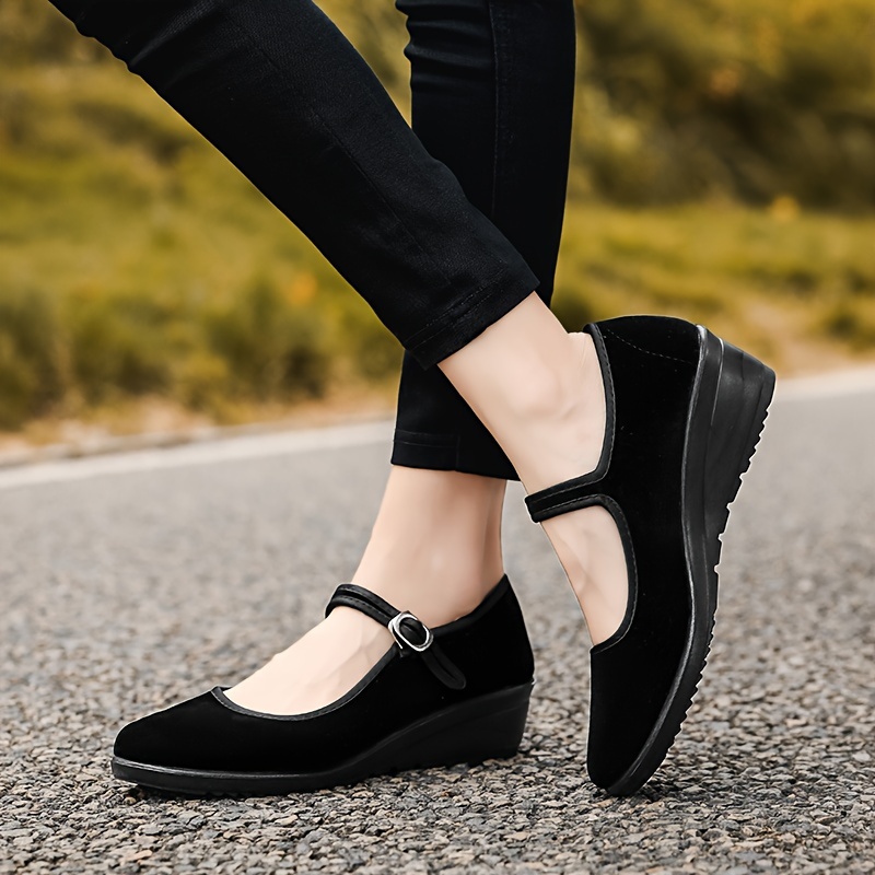 

Women's Solid Color Wedge Heeled Shoes, Casual Buckle Strap Platform Shoes, Women's Comfortable Shoes