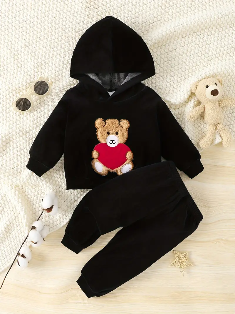 toddler baby boys and girls cute hooded cartoon bear long sleeved sweatshirt sweatpants set kids spring and autumn clothes details 0