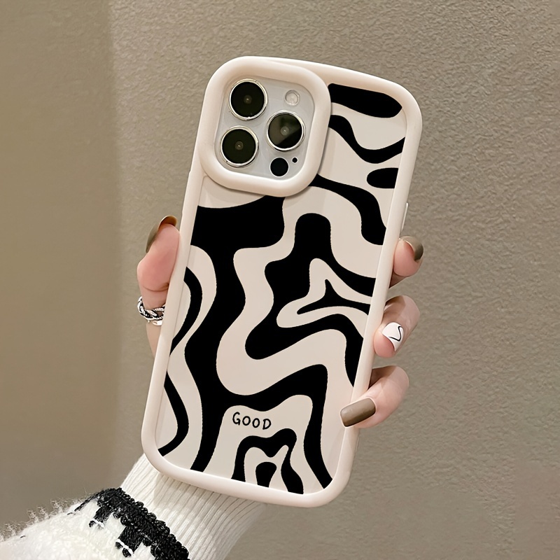 

Black Irregular Line Graphic Pattern Phone Case For Iphone 14, 13, 12, 11 Pro Max, Xs Max, X, Xr, 8, 7, 6, 6s Mini, Plus, 2022 Se, Gift For Birthday, Girlfriend, Boyfriend, Friend Or Yourself, White